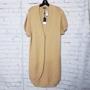 Magashoni Short Sleeved Cardigan Crochet NWT size XL Tan Open Front Long Length